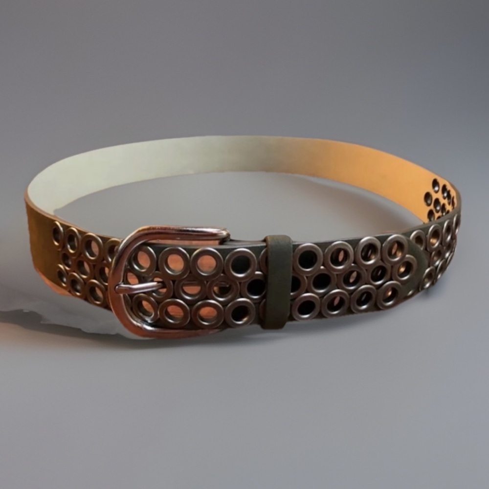 Chocolate Brown Nickel Tone Grommet Belt